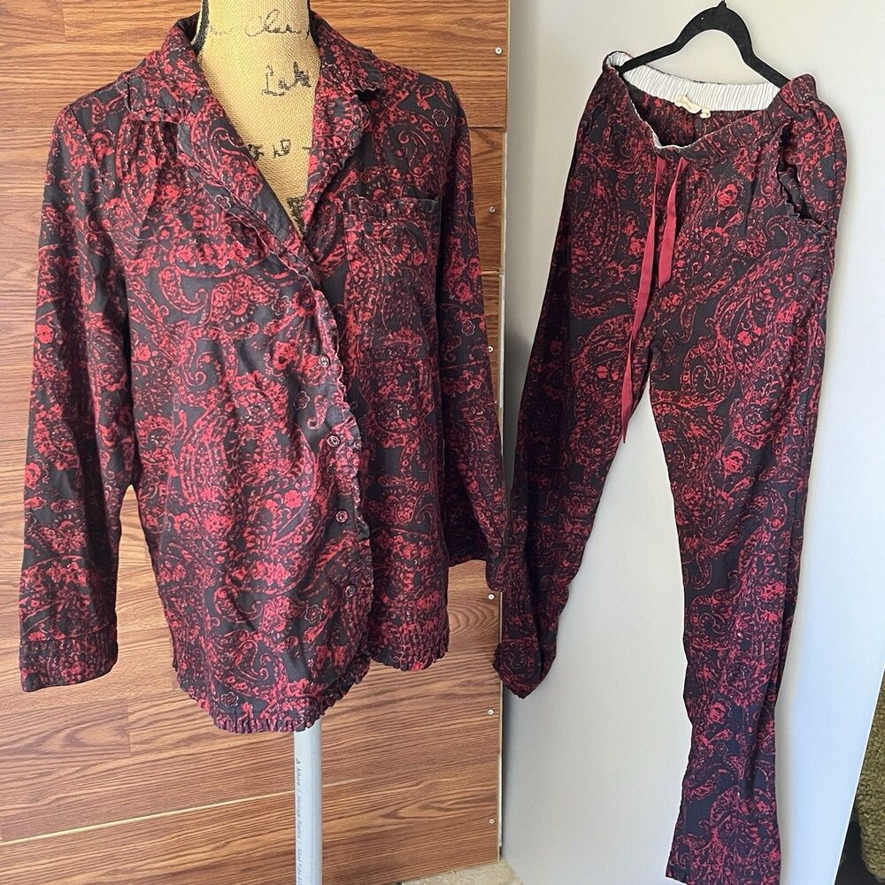 Soft Surroundings Pajama Set Womens Small Cotton Modal paisley black red cottage